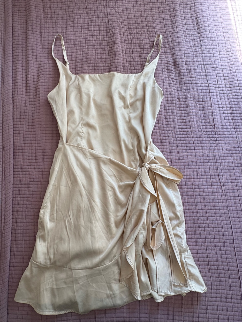 Princess Polly Cream Satin Wrap Mini Dress